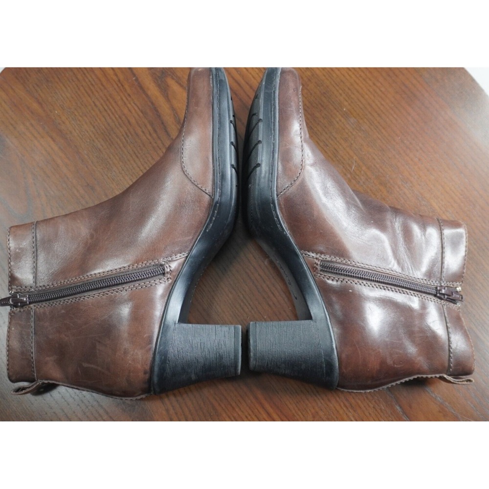 Clarks Bendables Womens 9M Brown Leather Ankle Boots Side Zip Lined Comfort Heel - Picture 11 of 15